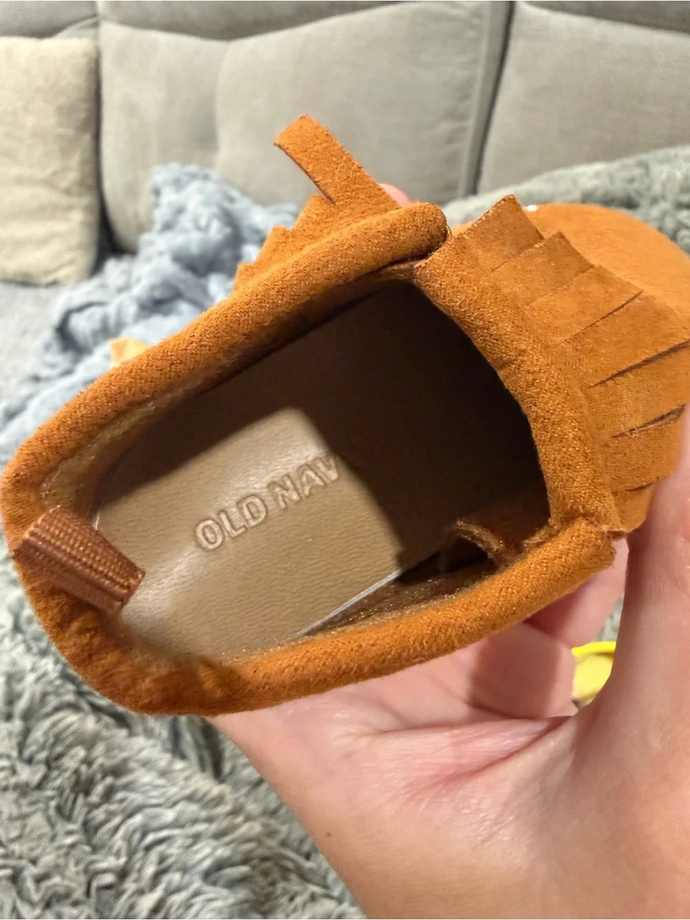 Old Navy Suede Fringe Moccasins in Tan Brown